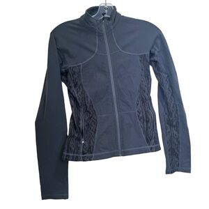 Lululemon Fitted Full Zip Up Animal Print‎ Jacket Pockets Top Mesh Grey Define 6